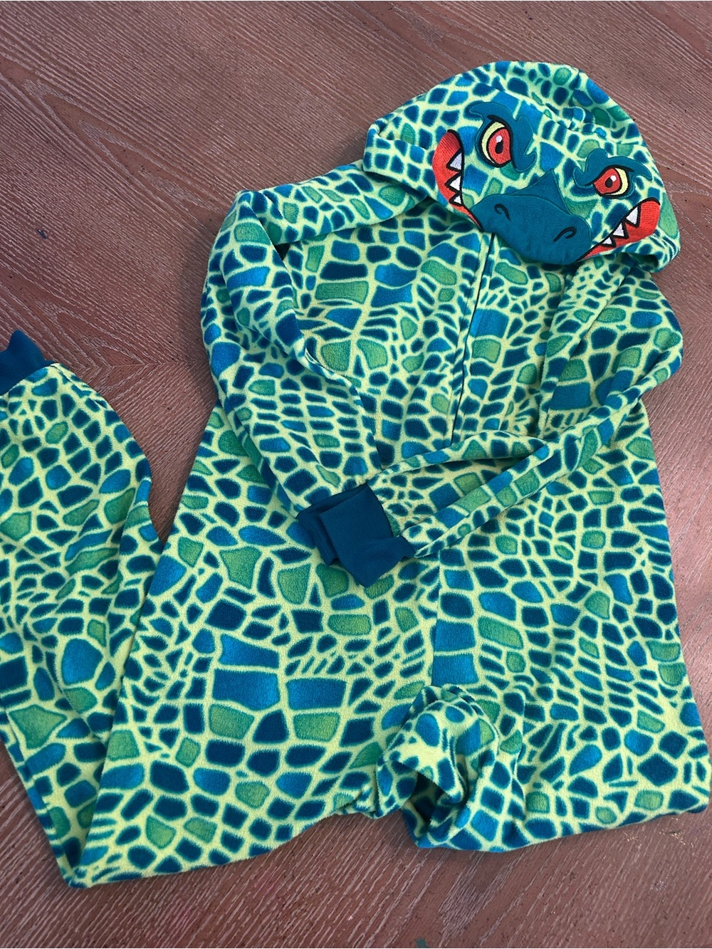 Kids' Green Dinosaur Fleece Pajamas Hooded One-Piece